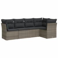 6-delige Loungeset met kussens poly rattan grijs - thumbnail