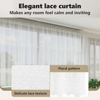 VidaXL Kantgordijn met gordijnen bloemen wit 180 x 400 cm polyester - thumbnail