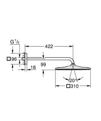 Grohe Regendoucheset Rainshower Mono Cube 31 cm met Wandarm Supersteel