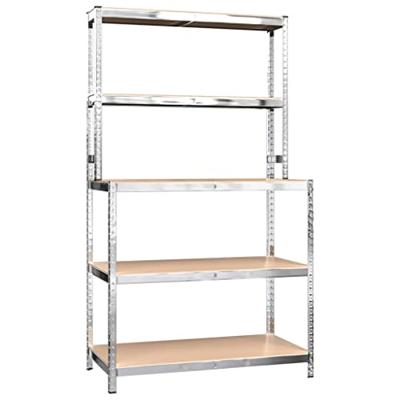 VidaXL Werktafel 5-laags met schappen staal & bewerkt hout zilverkleur