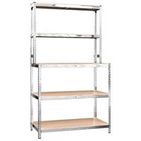 VidaXL Werktafel 5-laags met schappen staal & bewerkt hout zilverkleur - thumbnail
