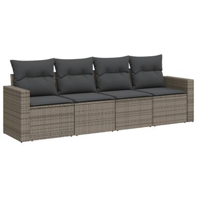 5-delige Loungeset met kussens poly rattan grijs