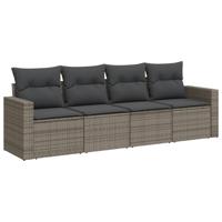 5-delige Loungeset met kussens poly rattan grijs - thumbnail