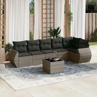 7-delige Loungeset met kussens poly rattan grijs - thumbnail