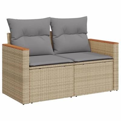 5-delige Loungeset met kussens poly rattan gemengd beige - thumbnail