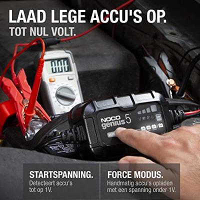 NOCO GENIUS5 5A acculader voor 6V/12V accu's met onderhouds- en ontzwavelingsfunctie