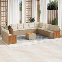 12-delige Loungeset met kussens poly rattan beige - thumbnail