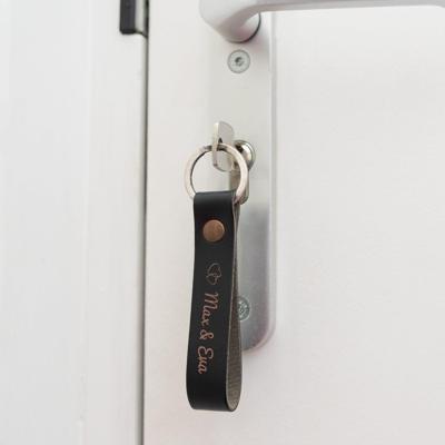 Luxe leren sleutelhanger graveren - Zwart Luxe leren sleutelhanger graveren - Zwart