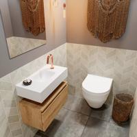 Mondiaz Andor toiletmeubel 60cm eiken met witte wastafel midden met kraangat - thumbnail