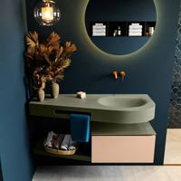 MONDIAZ RIVA 120cm badmeubel onderkast / planchet kleur Rosee met 1 lade. Wastafel DULCET rechts 0 kraangaten kleur Army. - thumbnail