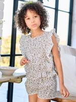 Bloes + short set voor een ceremonie voor een meisje blauw, bedrukt - thumbnail