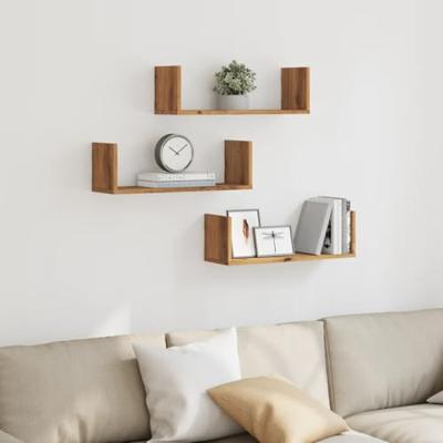 Wandschappen 3 st 58x18x18 cm bewerkt hout artisanaal eiken