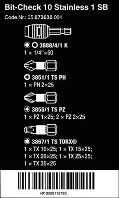 Wera Bit-Check 10 Stainless 1 SB, 10 -delig - 1 stuk(s) - 05073630001