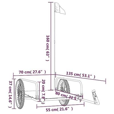 VidaXL Fietstrailer 135x70x37 cm ijzer zwart - thumbnail