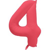 Folieballon Cijfer 4 Neon Rood (86cm) - thumbnail