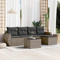 6-delige Loungeset met kussens poly rattan grijs - thumbnail