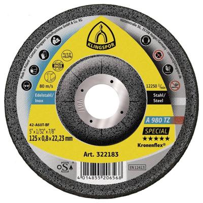 Klingspor A 980 TZ Special 322183 Doorslijpschijf gebogen 125 mm 25 stuk(s) RVS, Staal, Non-ferrometaal