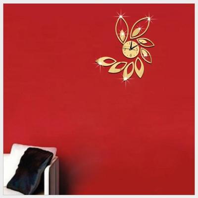 Bloem kunst moderne design DIY verwisselbare 3D Crystal spiegel muur klok muur sticker woonkamer slaapkamer decor (goud)