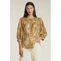 Summum Woman semi-transparante geweven top met slangenprint en volant zand - thumbnail