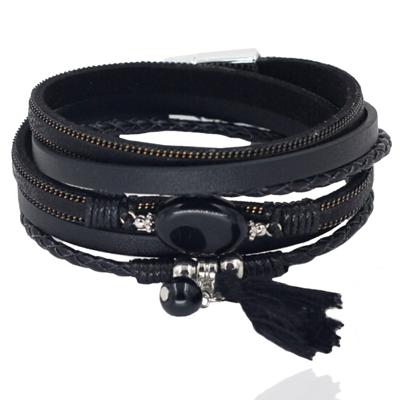 Deja Wikkelarmband Natuursteen & Kwastje - Zwart Deja Wikkelarmband Natuursteen & Kwastje - Zwart