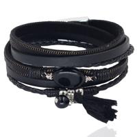 Deja Wikkelarmband Natuursteen & Kwastje - Zwart - thumbnail