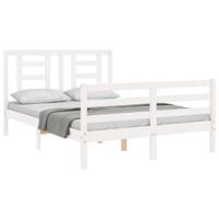 Bedframe met hoofdbord massief hout wit - thumbnail