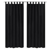 VidaXL Micro-satijnen gordijnen met ringen 140 x 175 cm 2 stuks (zwart) - thumbnail