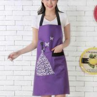 Waterdichte polyester schort vrouw volwassen slabbetjes thuis koken bakken koffie shop schoonmaken keuken accessoire schoonheid paars - thumbnail