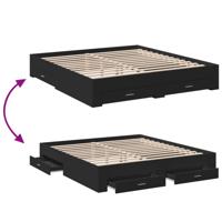Bedframe met lades bewerkt hout zwart 180x200 cm - thumbnail