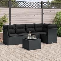 6-delige Loungeset met kussens poly rattan zwart - thumbnail