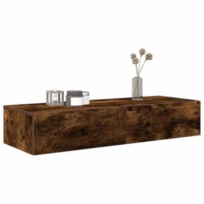 Wandschap met lades 100x36x19cm bewerkt hout gerookt eikenkleur