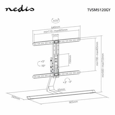 Nedis TVSM5120GY Draai- En Kantelbare Tv-standaard 37-75 " Maximaal Schermgewicht: 40 Kg Kantelbaar Draaibaar Aanpasbare Vooraf Ingestelde Hoogtes Aluminium / Staal Grijs