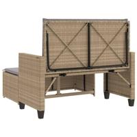 Tuinbank met kussens en voetenbank poly rattan beige - thumbnail