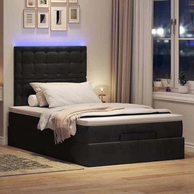 Ottoman bed met matrassen en LED's 140x190cm fluweel zwart - thumbnail