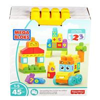 Mattel Mega bloks 1-2-3 tel bus met diverse blokken met cijfers - thumbnail