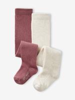 Set van 2 paar opengewerkte/ effen maillots voor babymeisjes pruim - thumbnail