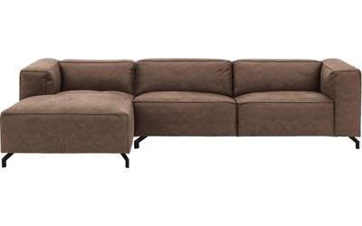 Goossens Bank Calvin bruin, micro leer, 3,5-zits, modern design