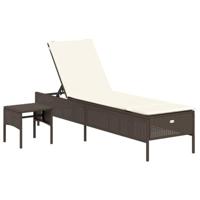 Ligbed met tafel en kussen poly rattan bruin - thumbnail