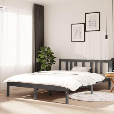 Bedframe massief hout grijs 135x190 cm