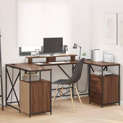 Bureau bruin eikenkleur 182 x 101 x 87.5 cm Bewerkt hout