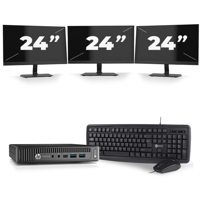 HP EliteDesk 800 G2 USFF - Intel Core i7-6e Generatie - 16GB RAM - 256GB SSD - Windows 11 + 3x 24 inch Monitor - thumbnail