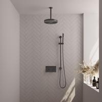BRAUER Stripe Thermostatische Inbouw Regendouche - drukknoppen - 25cm douchekop - plafondarm - staaf handdouche - doucheslang - geïntegreerde glijstang - gunmetal geborsteld PVD 5-GM-429 - thumbnail