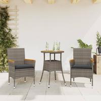 3-delige Tuinset met kussens poly rattan en acaciahout grijs - thumbnail