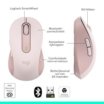 Logitech Signature M650 L Muis Radiografisch, Bluetooth Maat: L Optisch Roze 5 Toetsen 4000 dpi
