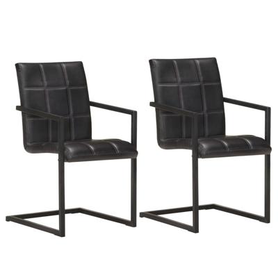 Eetkamerstoelen 2 st echt leer zwart