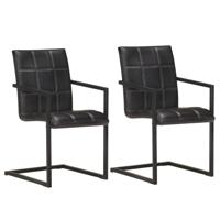 Eetkamerstoelen 2 st echt leer zwart - thumbnail