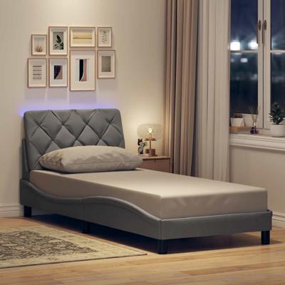 Bedframe met LED zonder matras 90x200 cm stof lichtgrijs