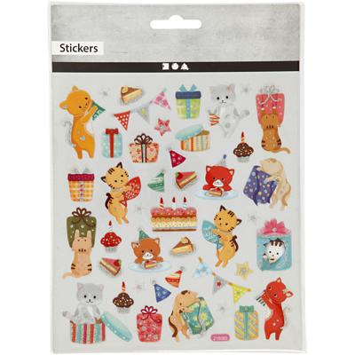 Creativ Company Stickers, verjaardags katten, vel 15x16,5 cm, ca. 38 stuk, 1 vel