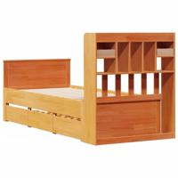 Bed met boekenkast zonder matras grenenhout wasbruin 75x190 cm - thumbnail