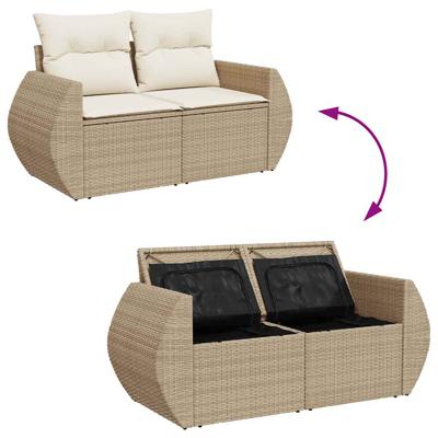 5-delige Loungeset met kussens poly rattan beige - thumbnail